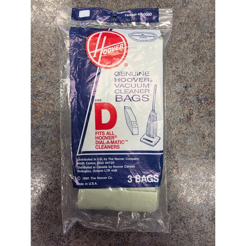Hoover Type D Vacuum Bags 3 Pack 4010005D for Dial-A-Matic Cleaners Genuine New